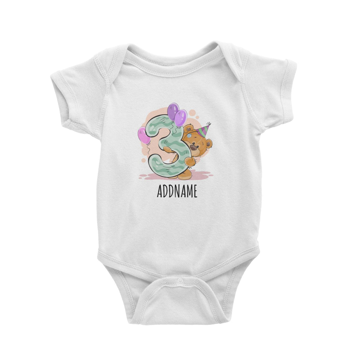 Cartoon Bear 3rd Birthday White White Baby Romper