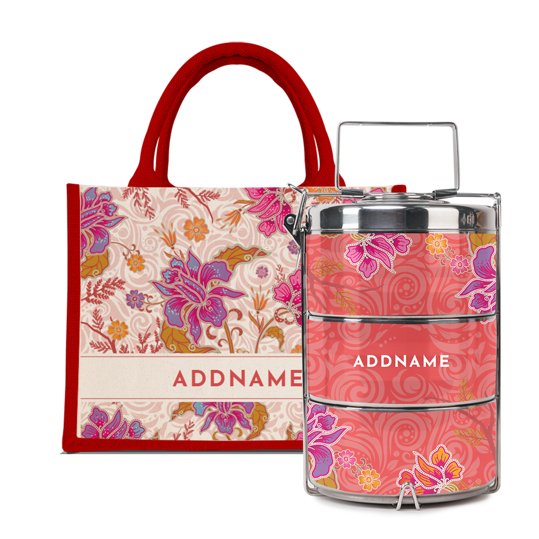 Modern Mahsuri Series - Legend Red Half Lining Small Jute Bag with Tiffin Carrier