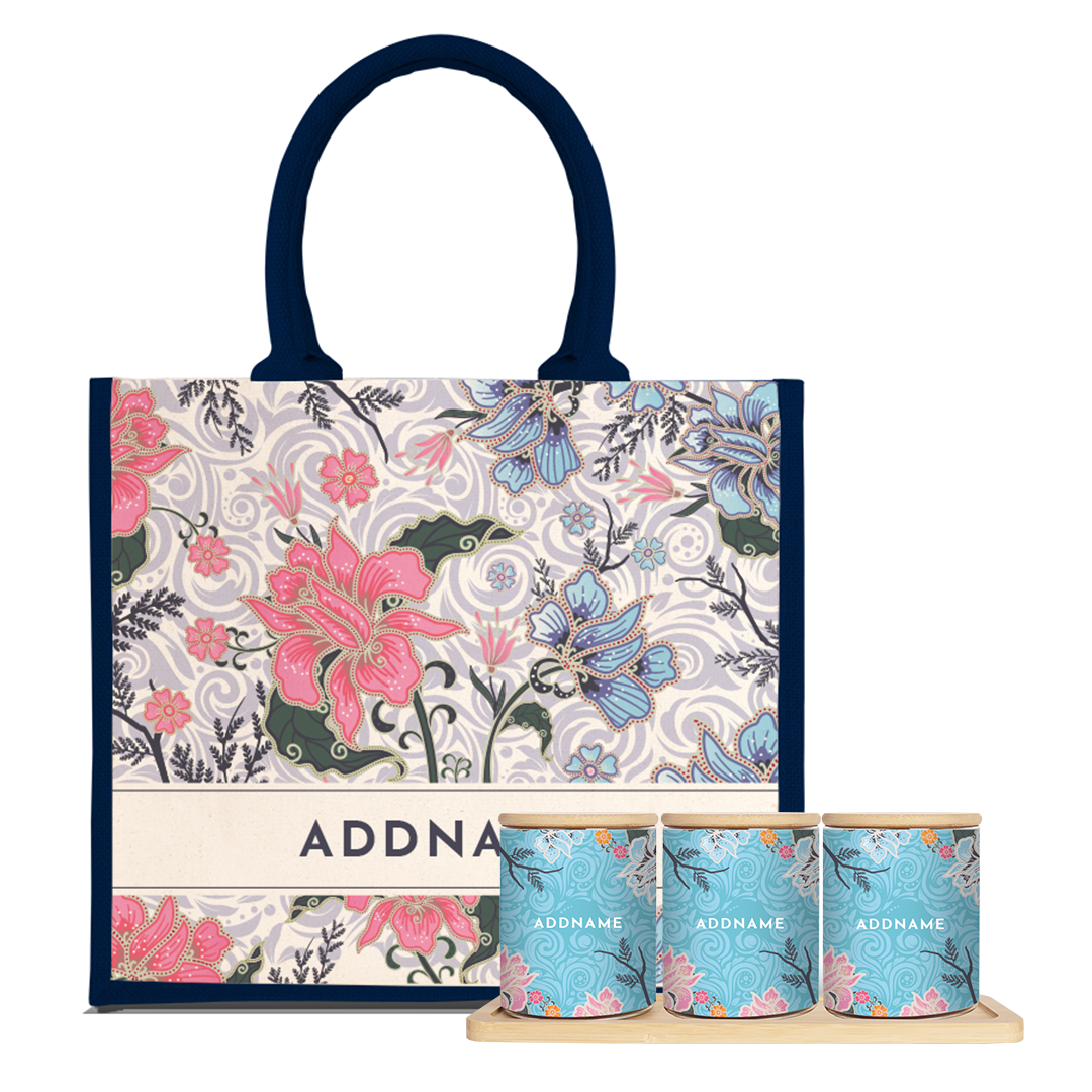 Modern Mahsuri  Series - Legend Blue Balang Raya Set (3 in 1) With Half Lining Jute Bag