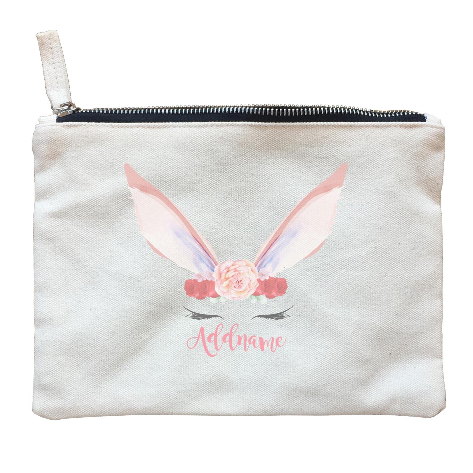Pink and Red Roses Garland Bunny Face Addname Zipper Pouch