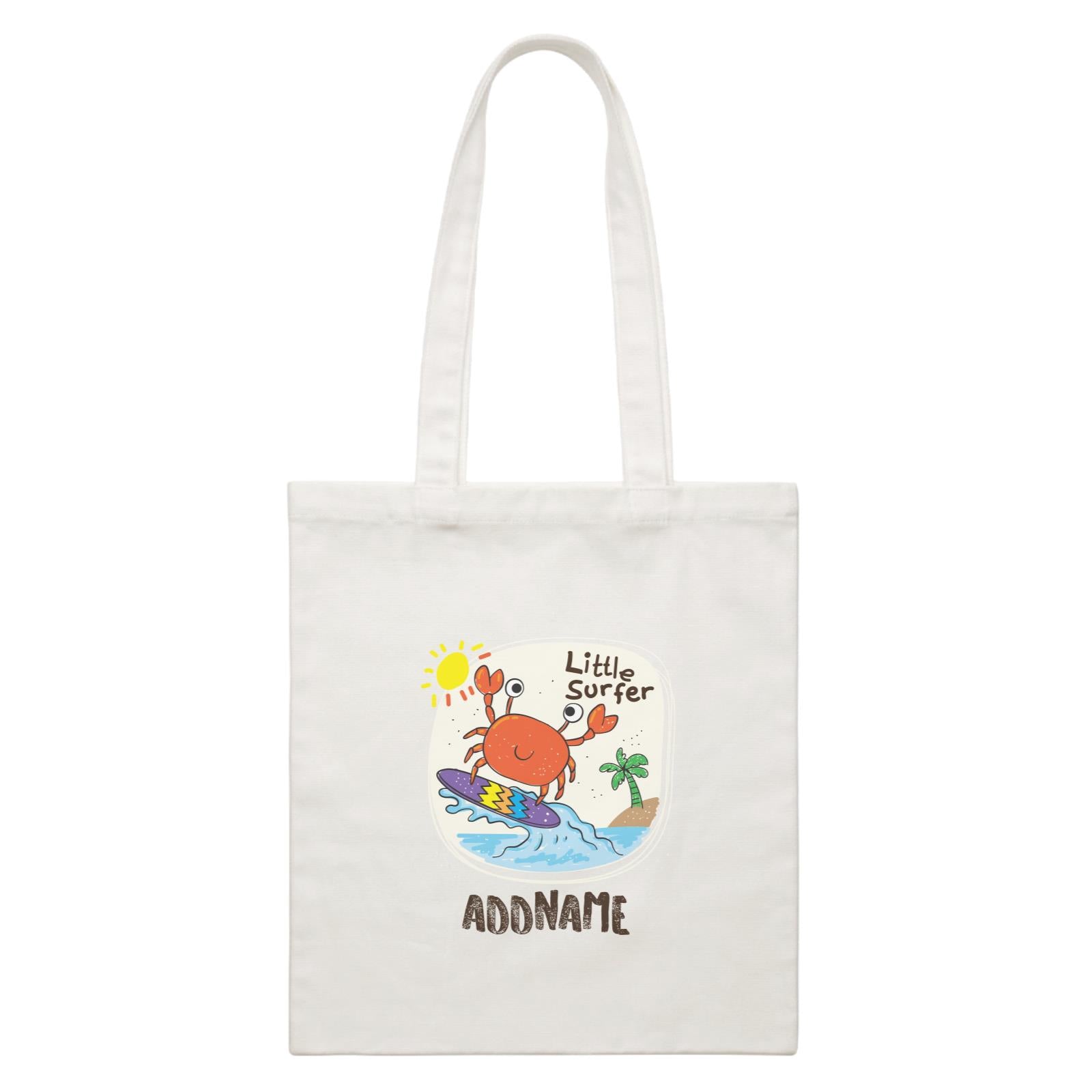 Cool Cute Sea Animals Little Surfer Addname White Canvas Bag