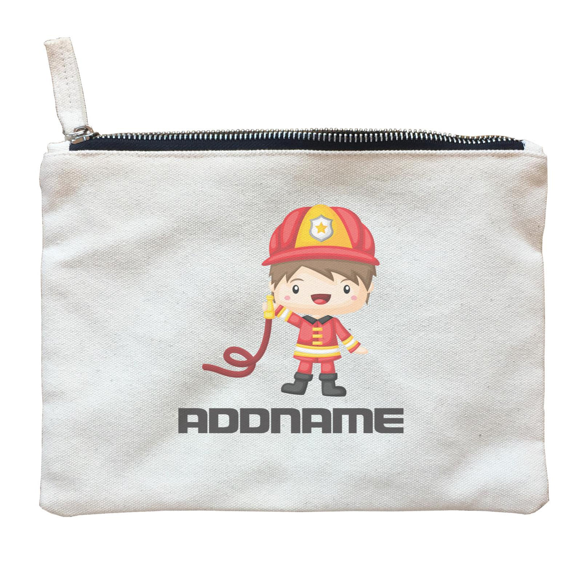Birthday Firefighter Boy Holding Water Hose Addname Zipper Pouch