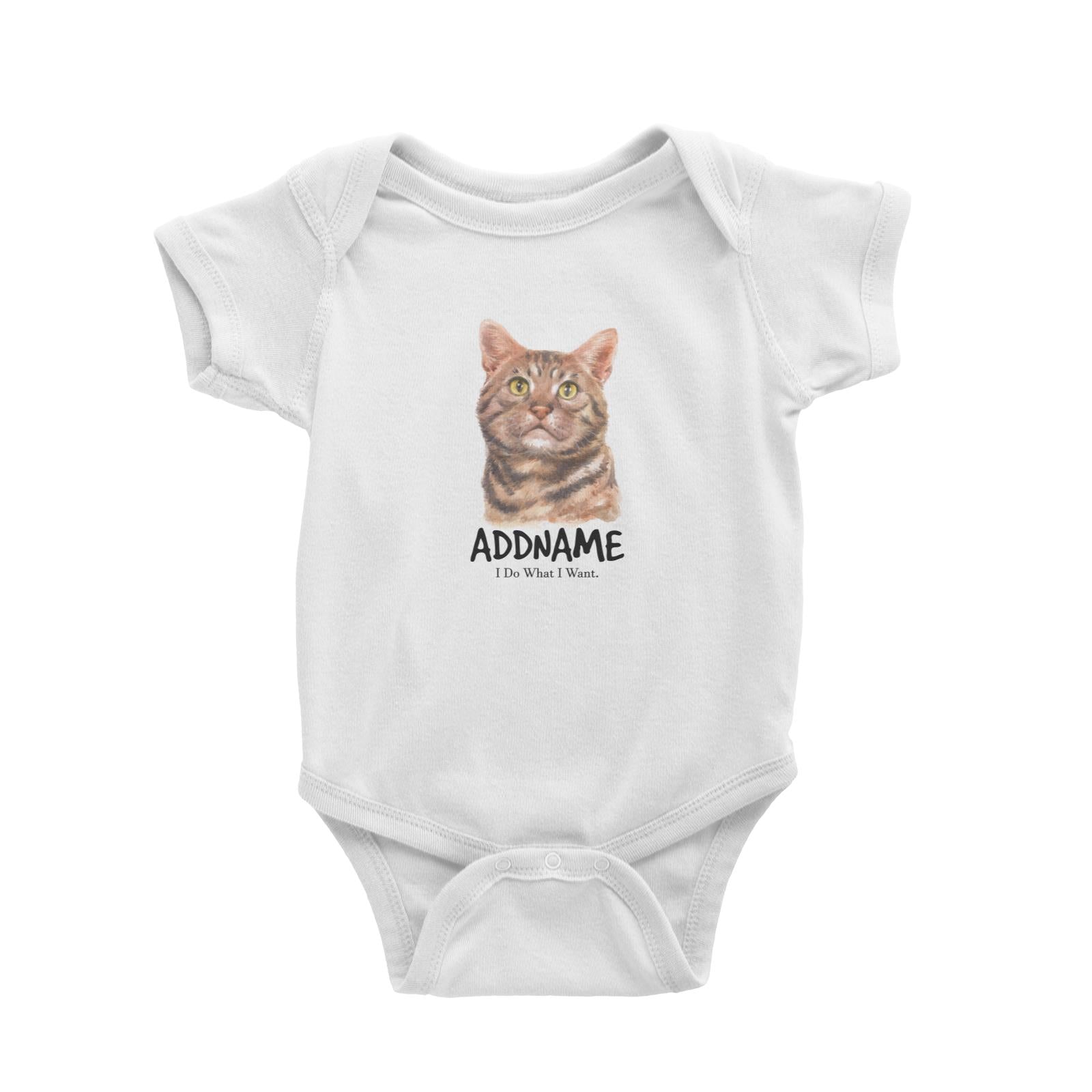 Watercolor Cat American Shorthair Brown I Do What I Want Addname Baby Romper