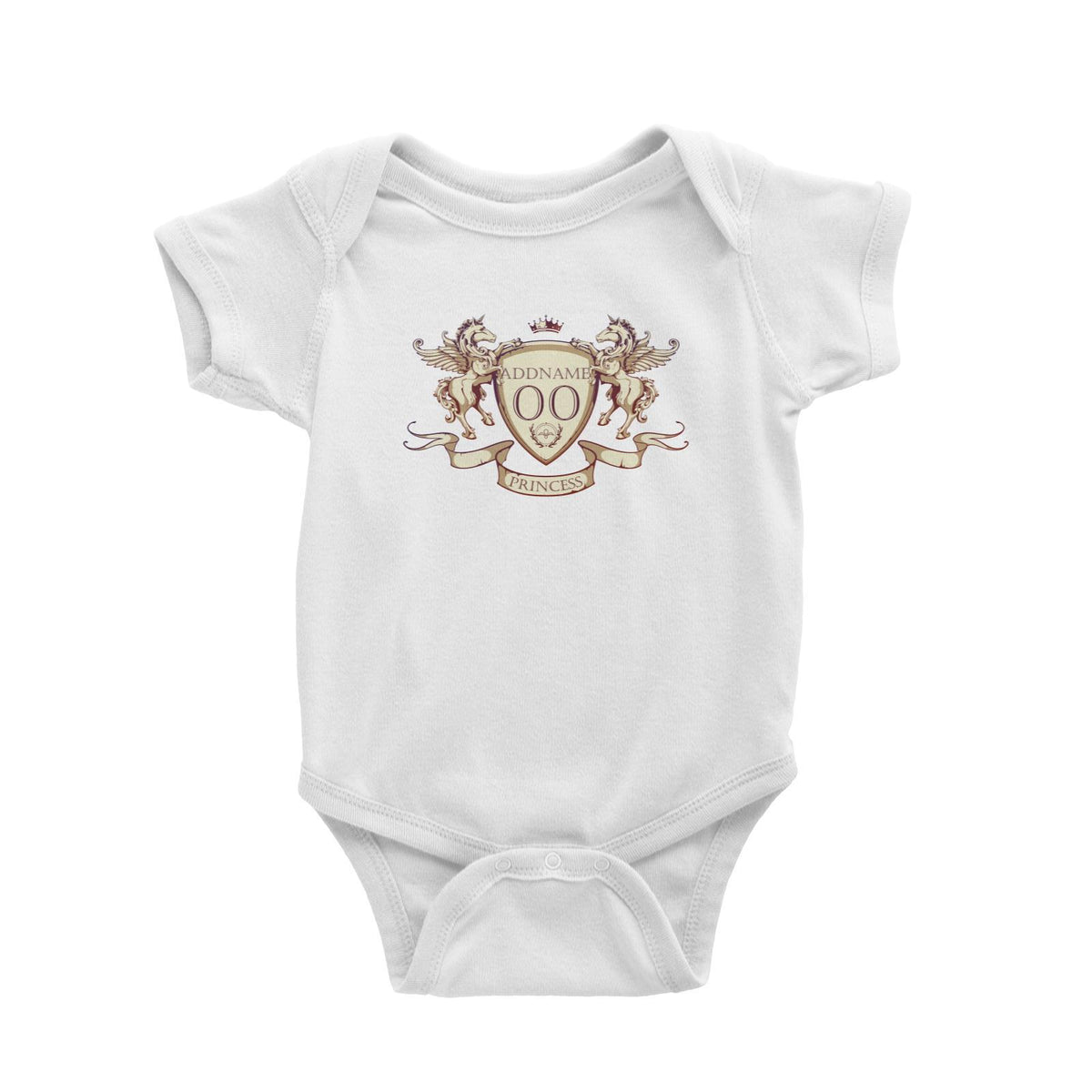 Horse Royal Emblem Princess Personalizable with Name and Number Baby Romper