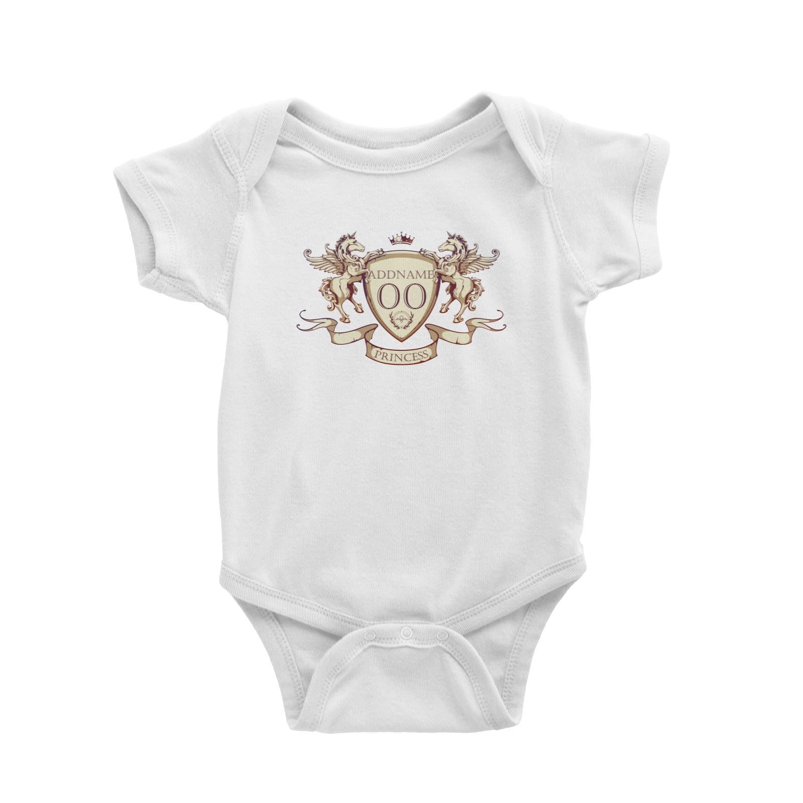 Horse Royal Emblem Princess Personalizable with Name and Number Baby Romper