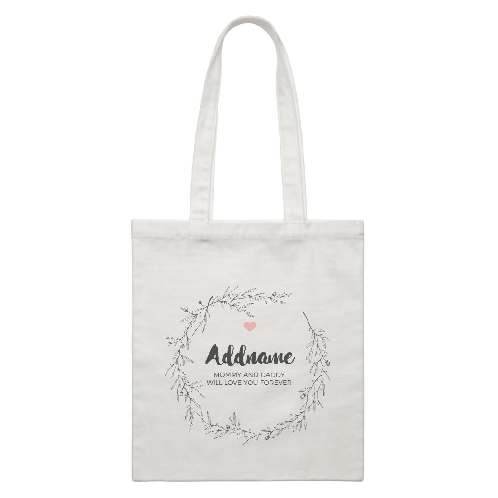 Doodle Wreath Personalizable with Name and Text White Canvas Bag