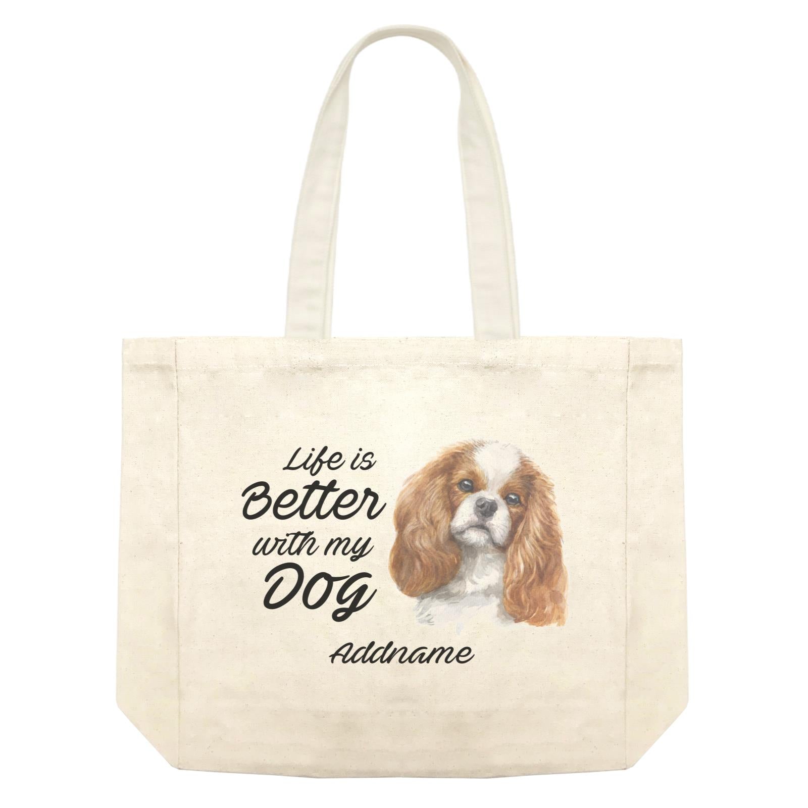 Watercolor Life is Better With My Dog King Charles Spaniel Curly Addname Shopping Bag