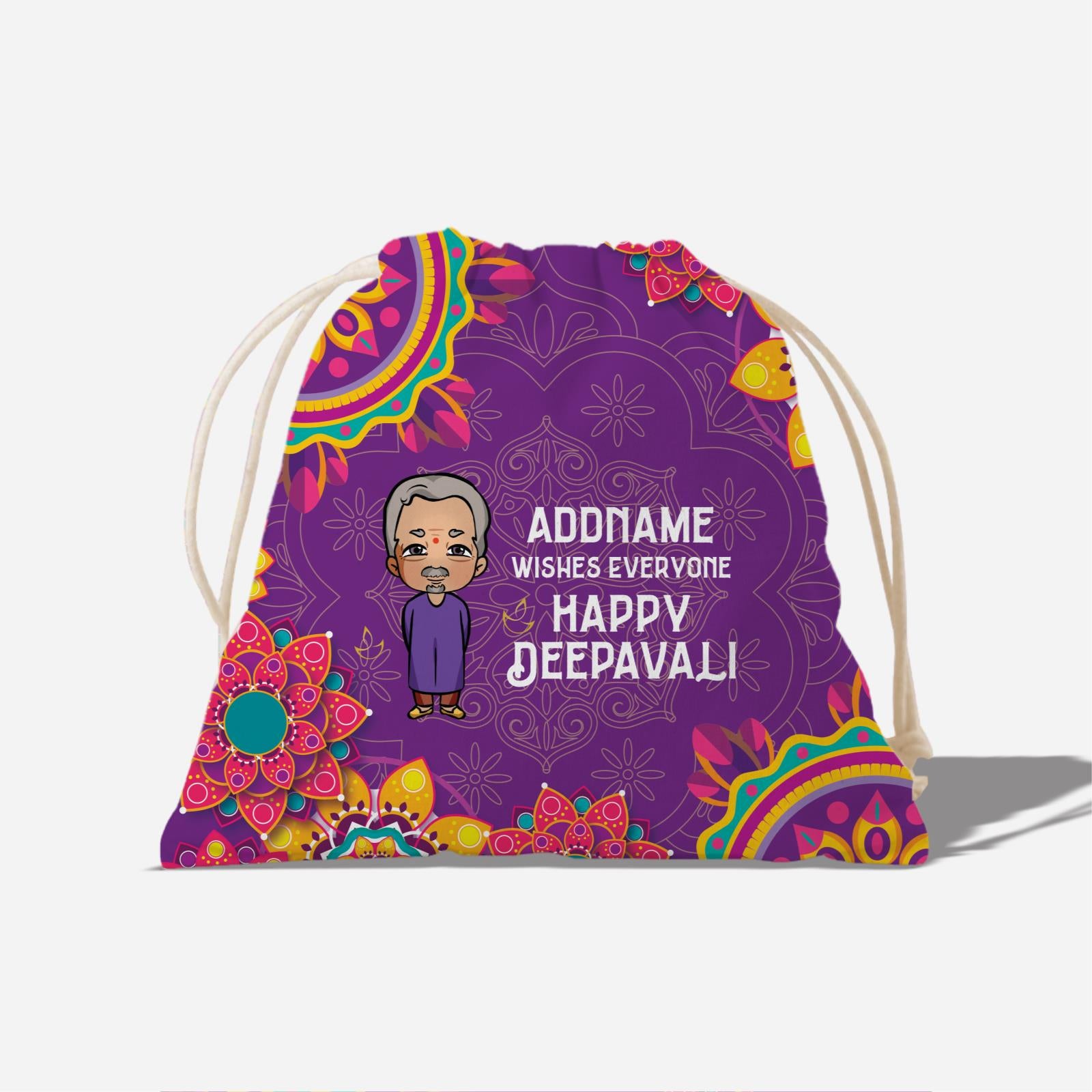 Deepavali Chibi Full Print Satchel - Grandpa Addname Wishes Everyone Deepavali