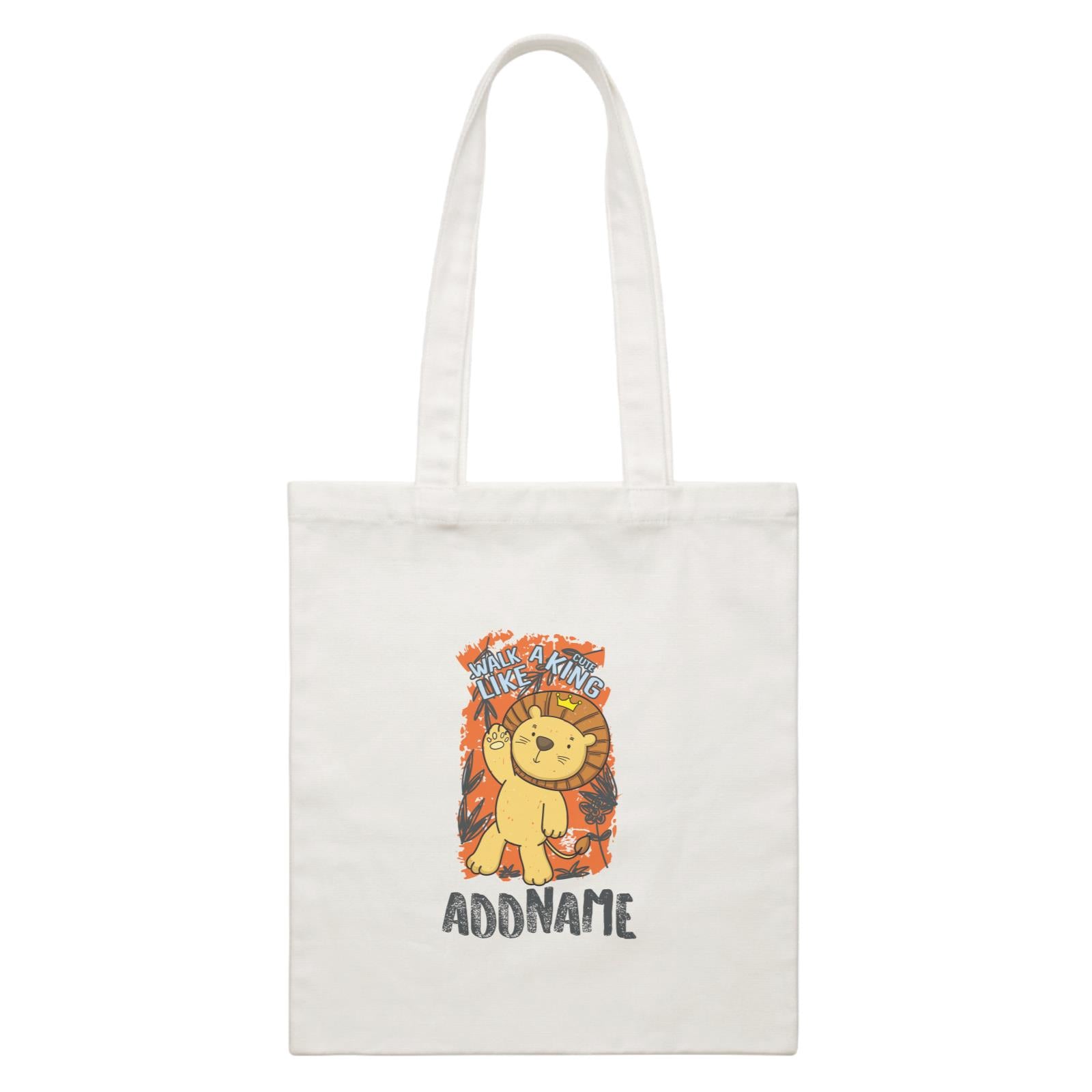 Cool Cute Animals Lion Walk Like A Cute King Addname White Canvas Bag