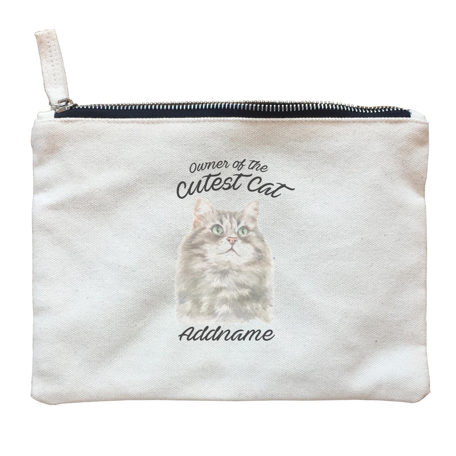 Watercolor Owner Of The Cutest Cat Siberian Cat Grey Addname Zipper Pouch