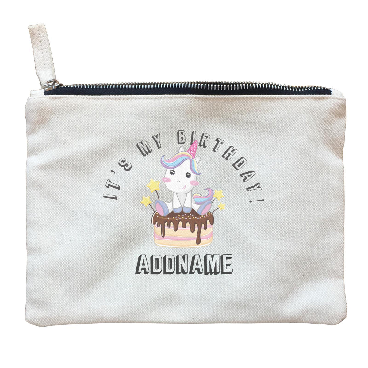 Birthday Unicorn With Cake It's My Birthday Addname Zipper Pouch