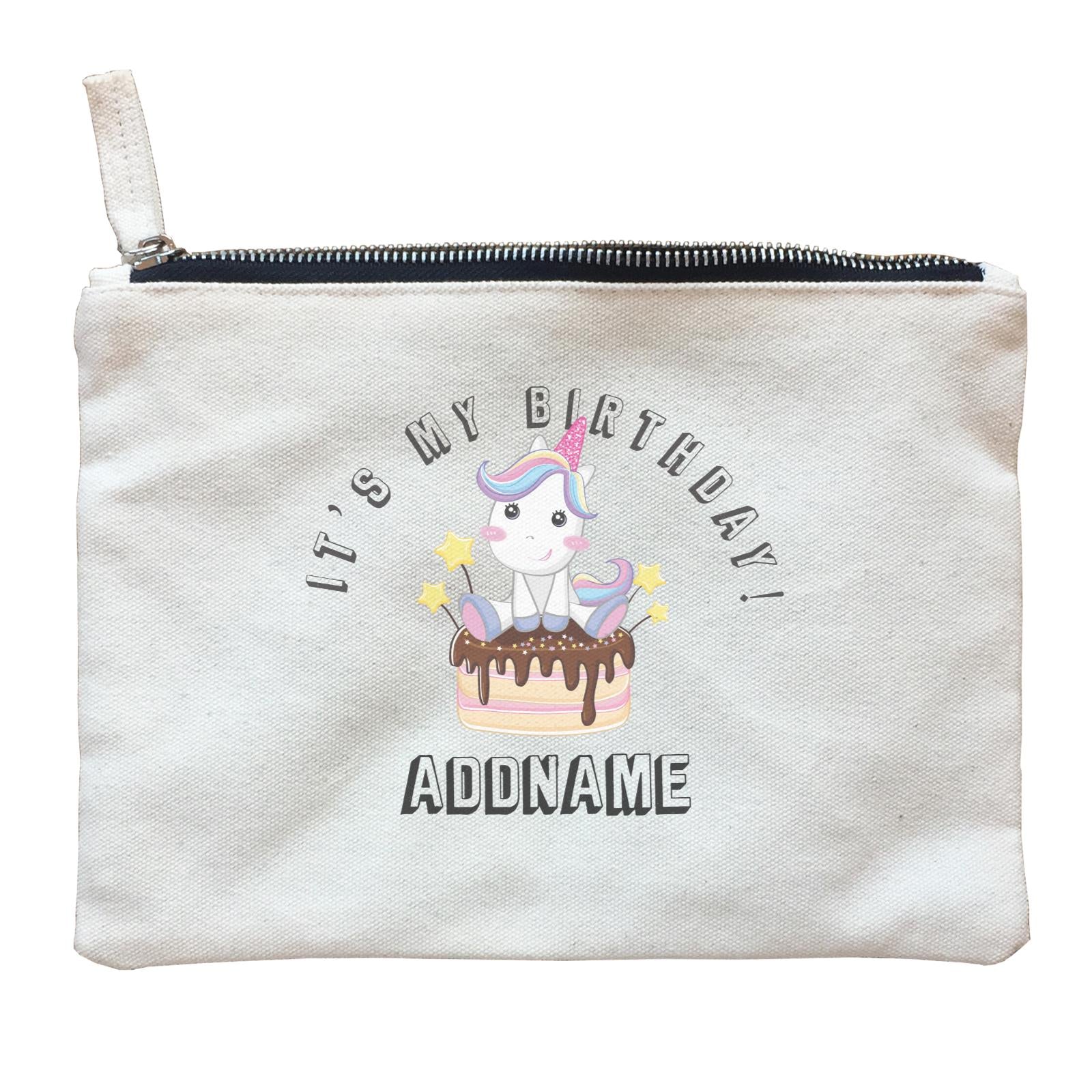 Birthday Unicorn With Cake It's My Birthday Addname Zipper Pouch
