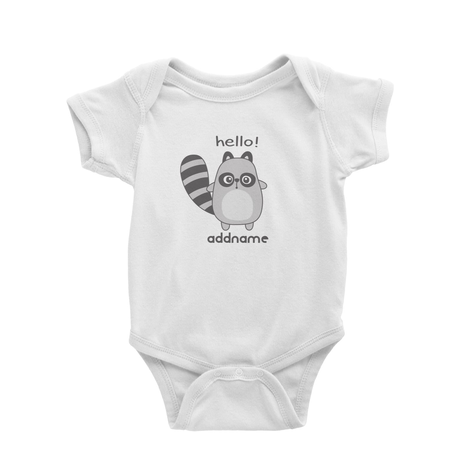 Cool Cute Animals Racoon Hello Addname Baby Romper