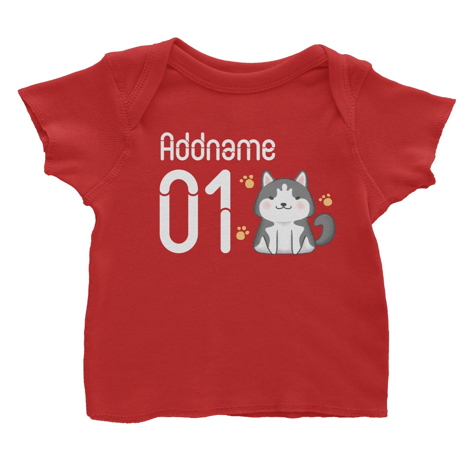 Name and Number Cute Hand Drawn Style Husky Baby T-Shirt