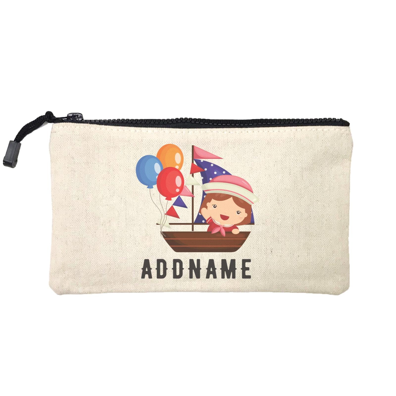 Birthday Sailor Girl In Ship With Balloon Addname Mini Accessories Stationery Pouch