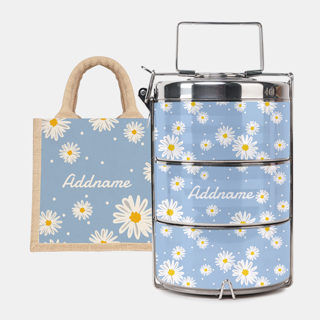 Daisy Series Half Lining Lunch Bag Wtih Premium Tiffin Carrier - Frost Natural