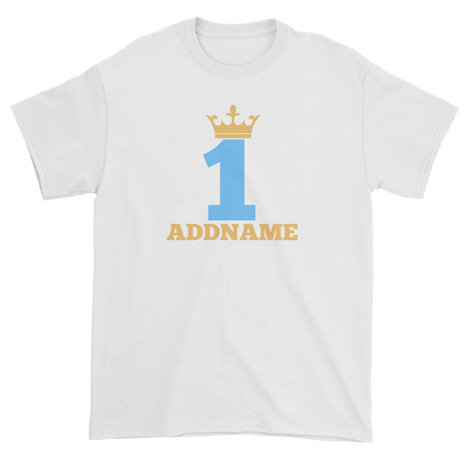 Blue Crown Birthday Theme Personalizable with Name and Number Unisex T-Shirt