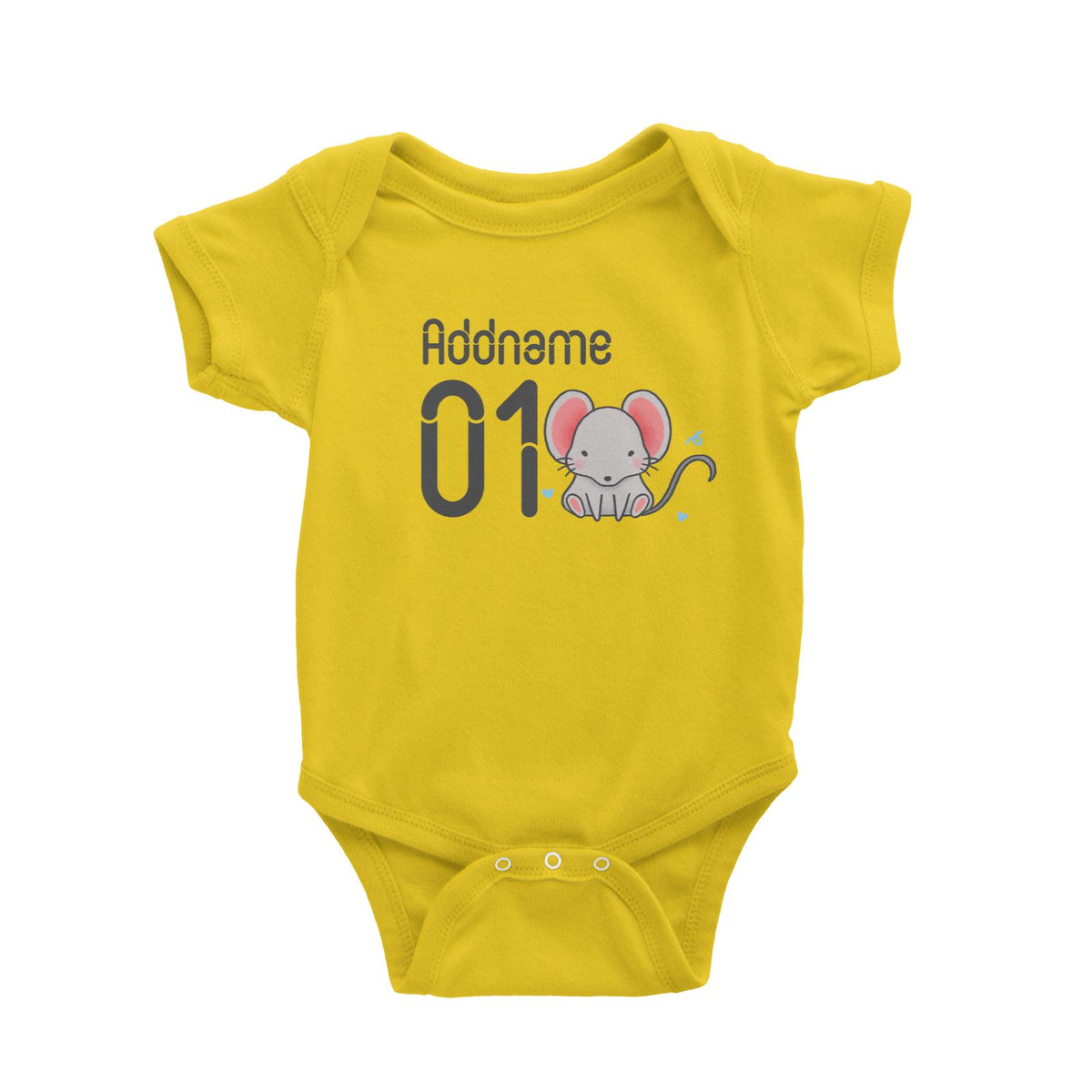 Name and Number Cute Hand Drawn Style Mouse Baby Romper