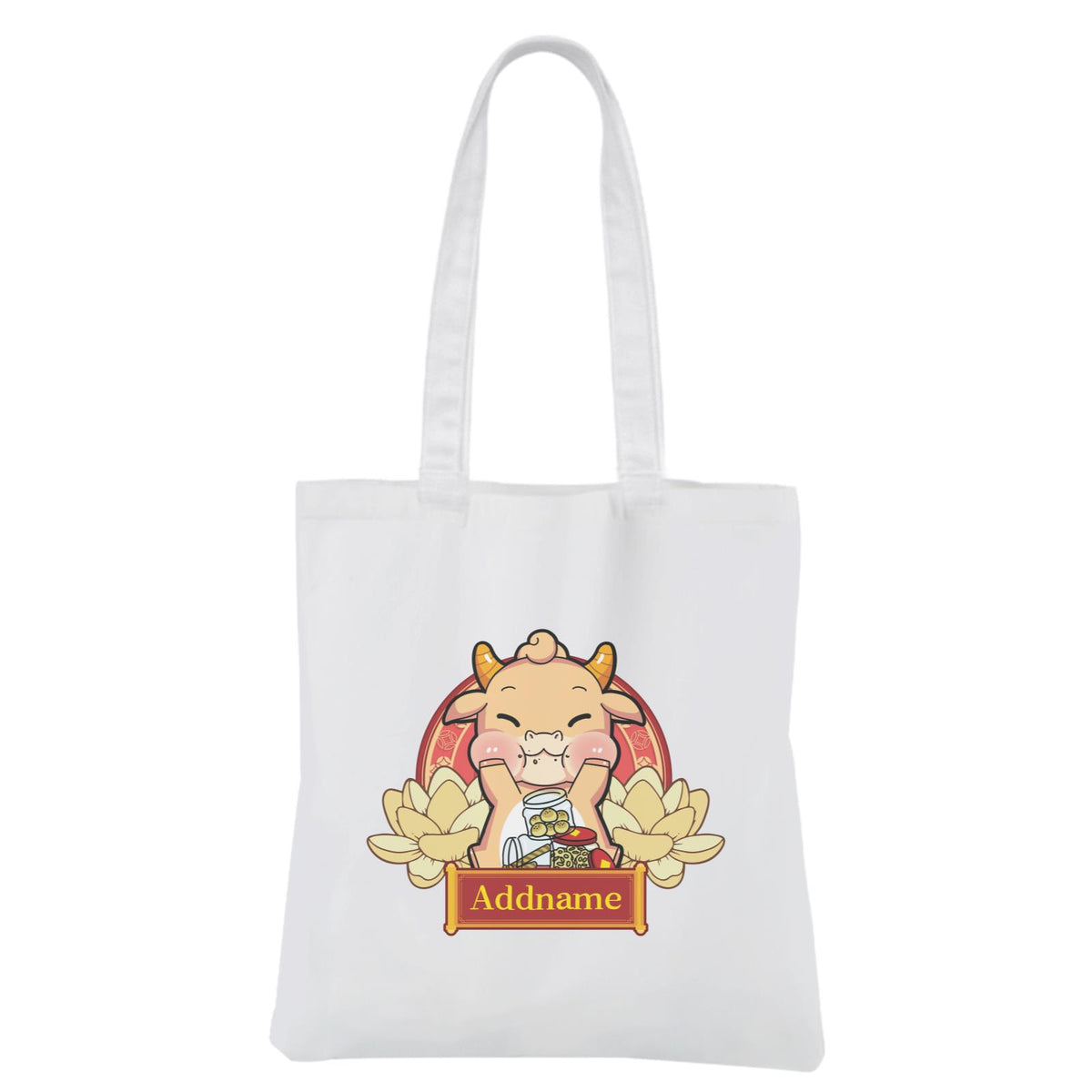 [CNY 2021] Gold Lotus Series Golden Cow with New Year Treats White Canvas Bag