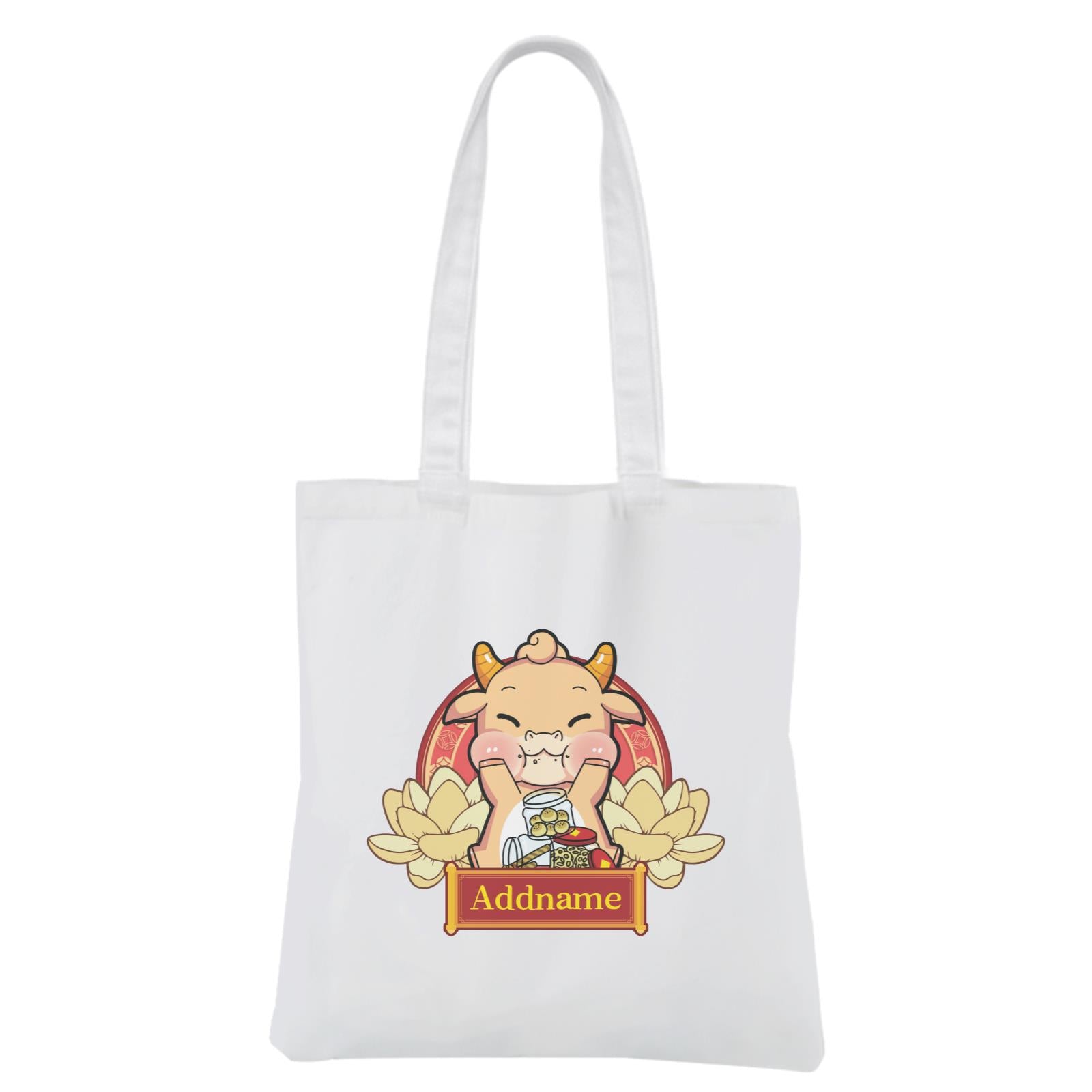 [CNY 2021] Gold Lotus Series Golden Cow with New Year Treats White Canvas Bag