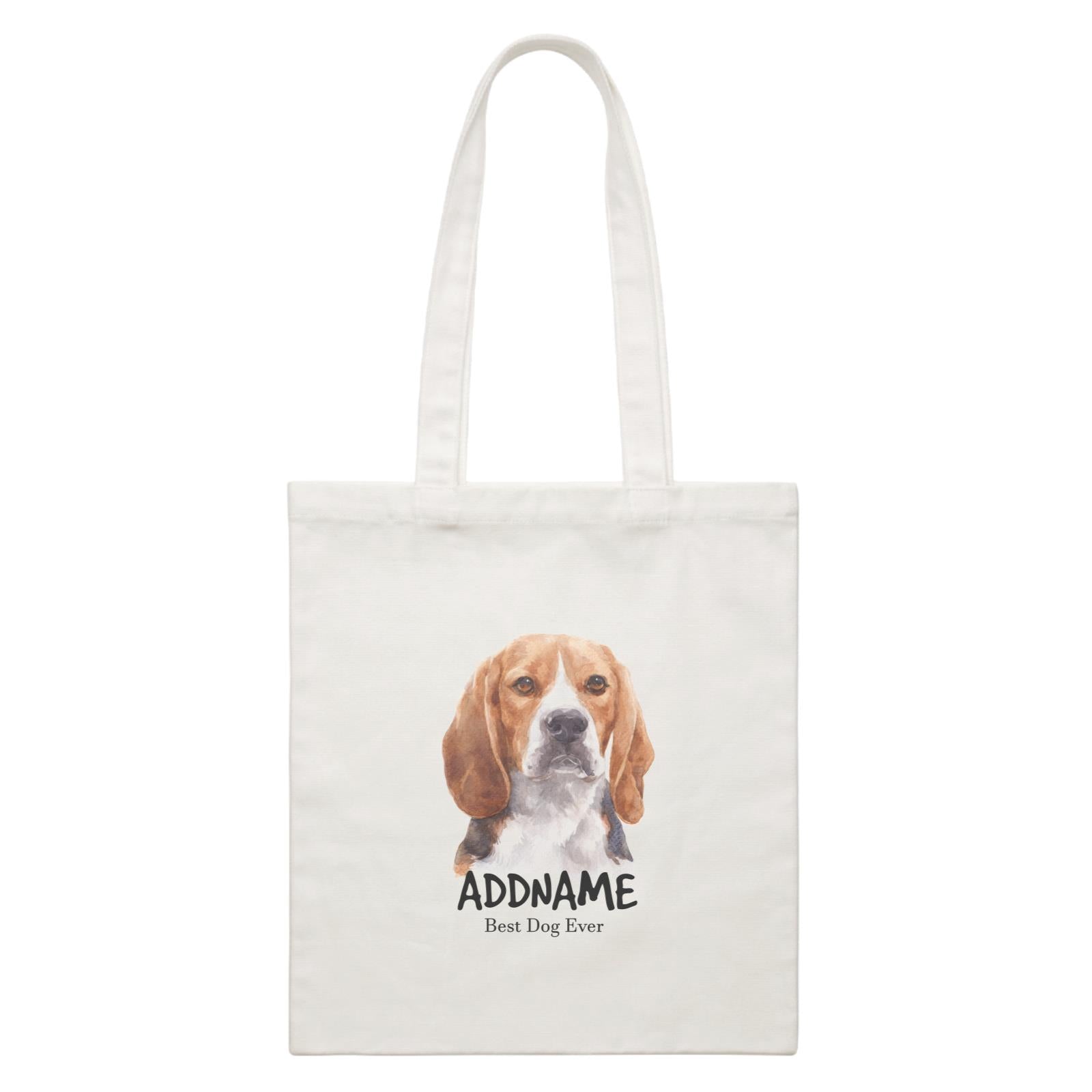 Watercolor Dog Beagle Frown Best Dog Ever Addname White Canvas Bag