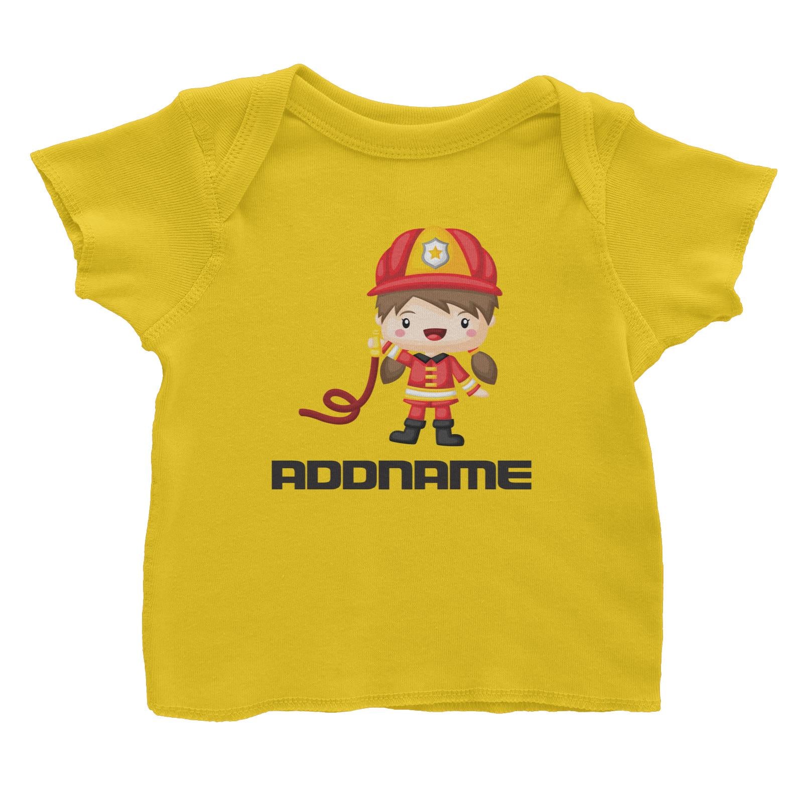 Birthday Firefighter Girl Holding Water Hose Addname Baby T-Shirt