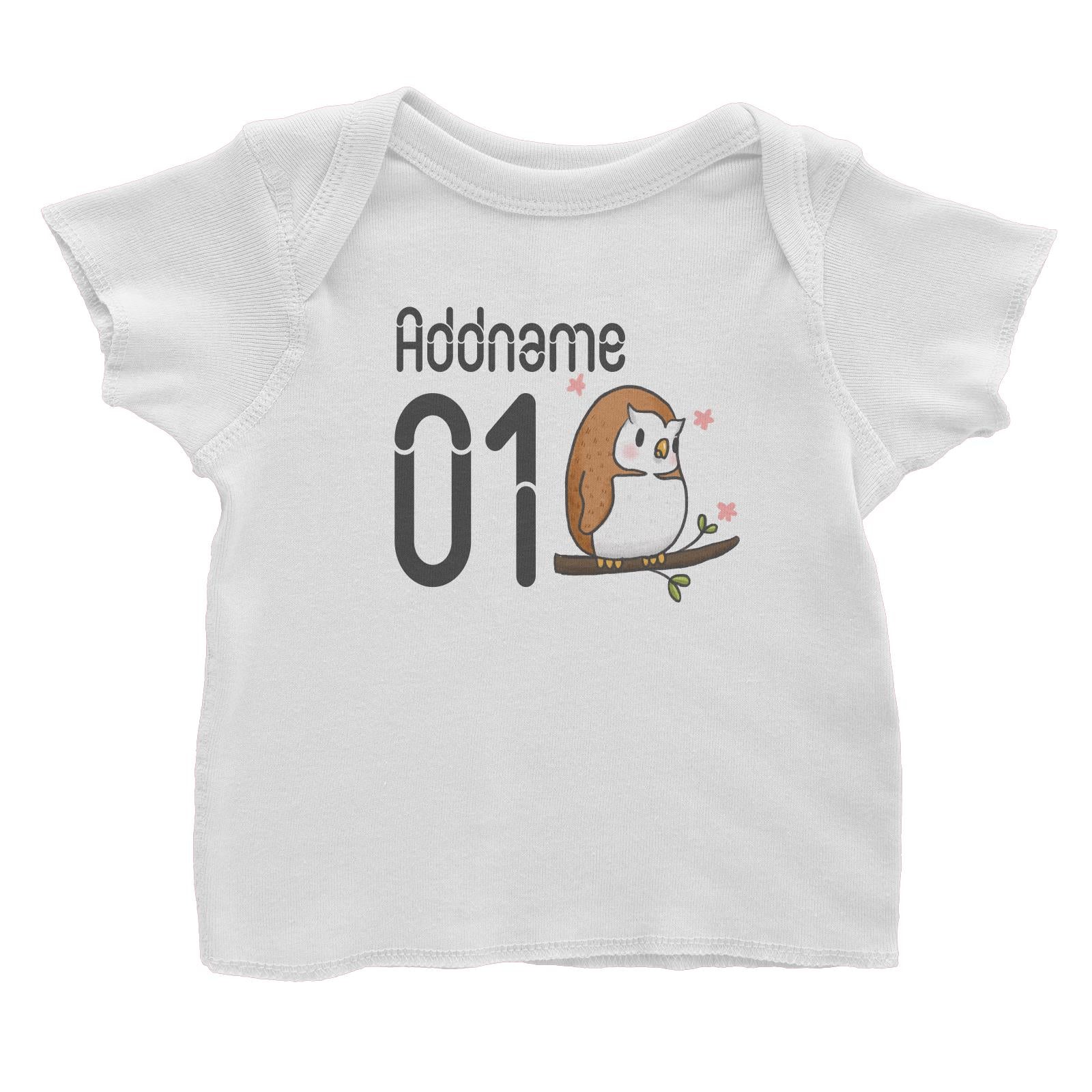 Name and Number Cute Hand Drawn Style Owl Baby T-Shirt (FLASH DEAL)
