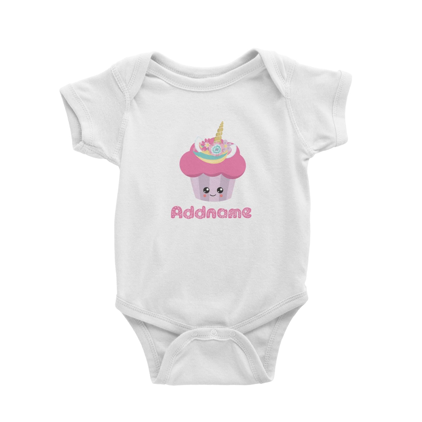 Magical Sweets Striped Purple Cupcake Addname White Baby Romper