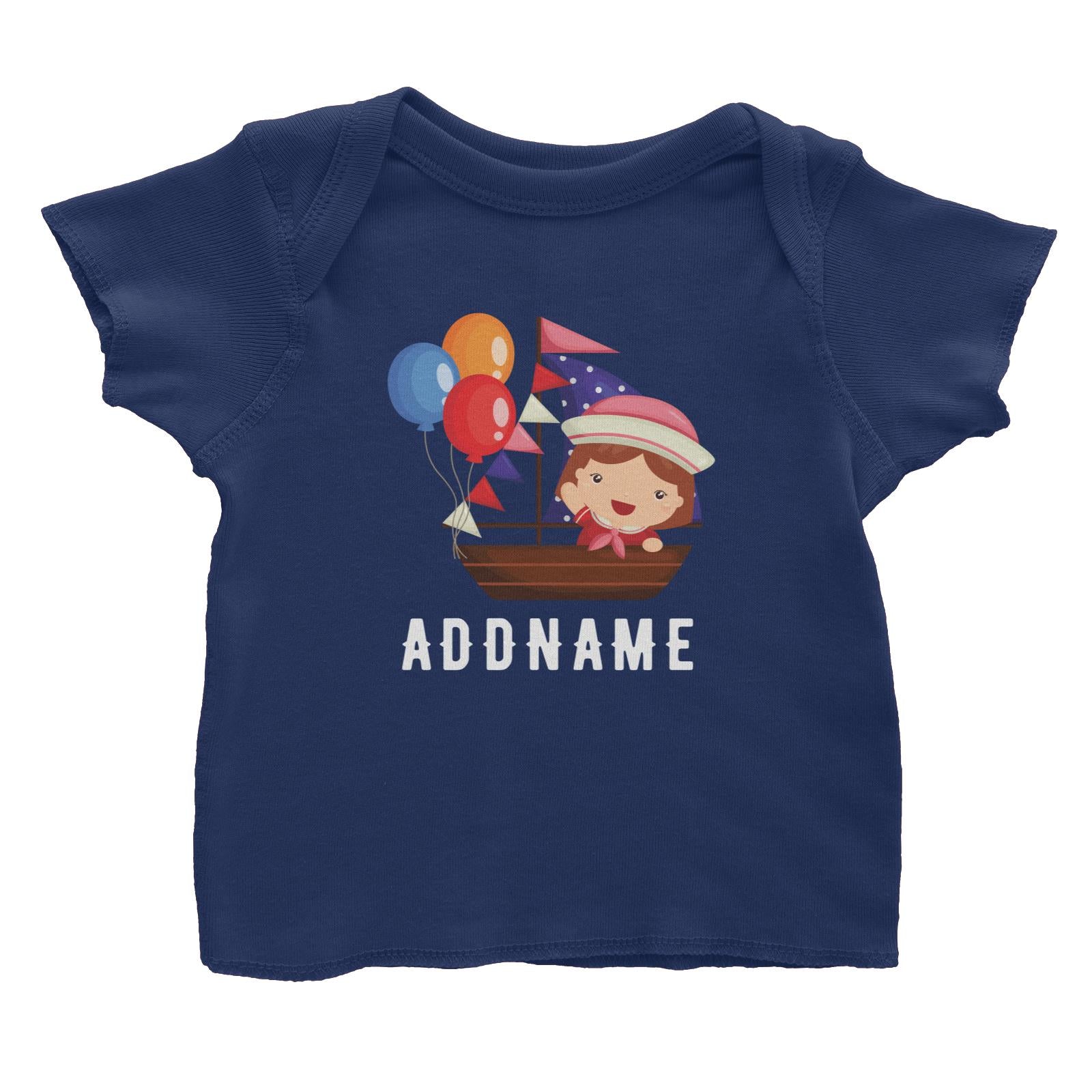 Birthday Sailor Girl In Ship With Balloon Addname Baby T-Shirt