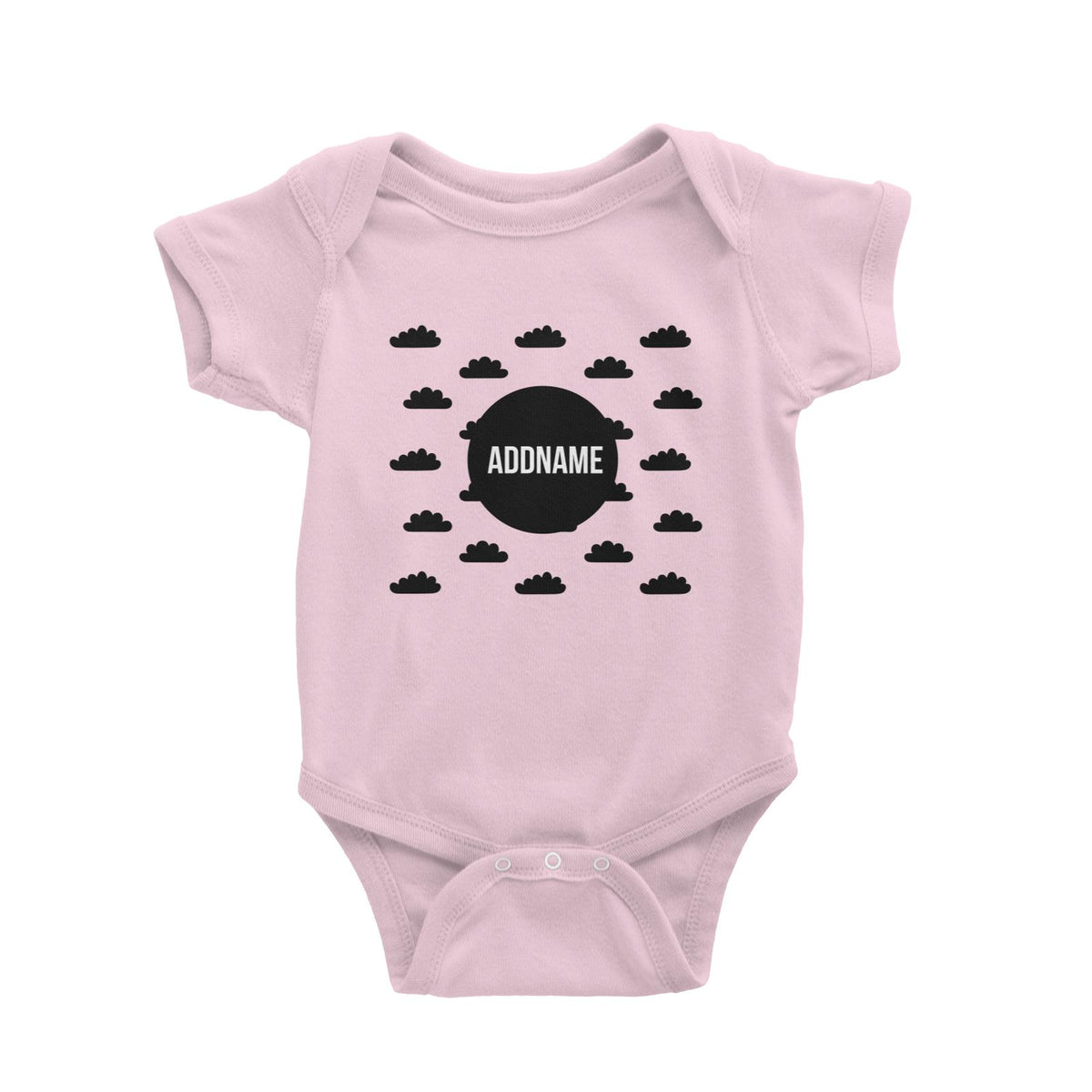 Monochrome Black Circle with Clouds Addname Baby Romper