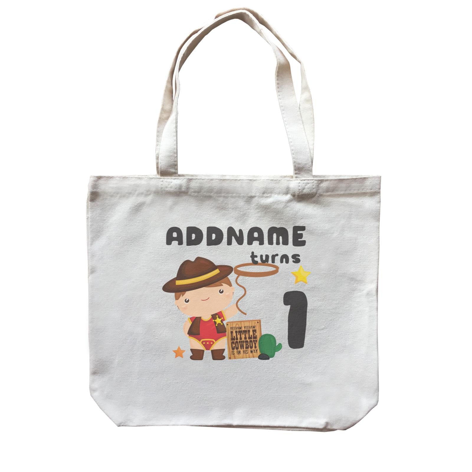 Birthday Cowboy Style Little Cowboy Holding Hoe In Star Badge Addname Canvas Bag