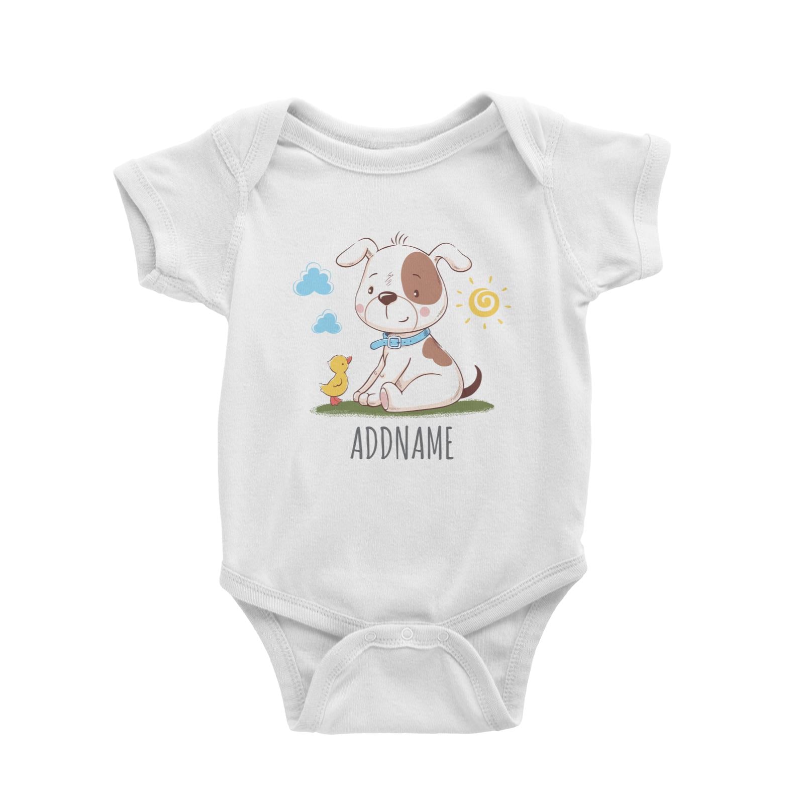 Dog with Duck White Baby Romper Personalizable Designs Cute Sweet Animal HG