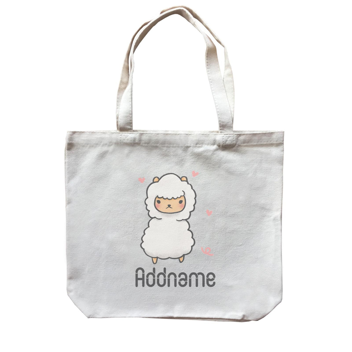 Cute Hand Drawn Style Alpaca Addname Canvas Bag