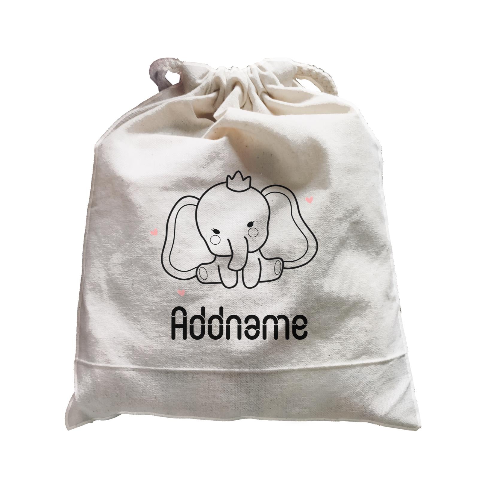 Coloring Outline Cute Hand Drawn Animals Elephants Baby Elephants With Crown Addname Satchel