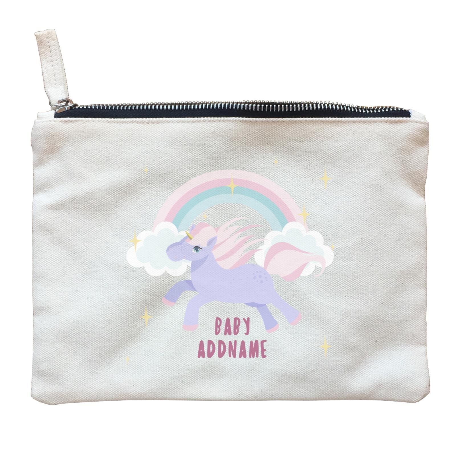 Purple Unicorn Galloping with Rainbow and Baby Addname Zipper Pouch