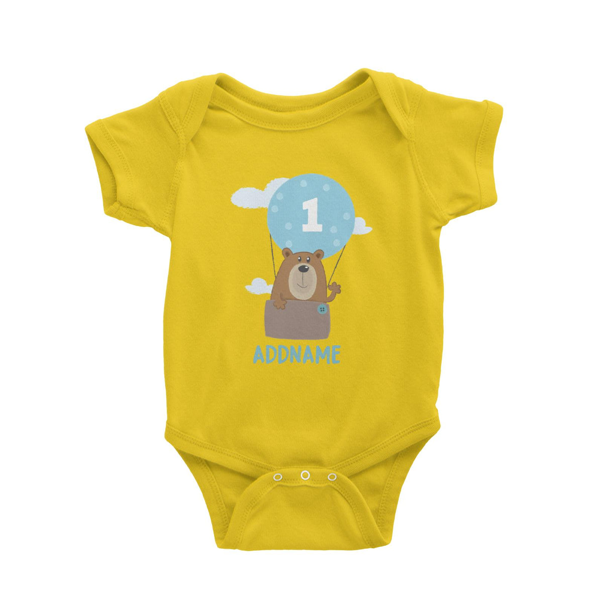Cute Bear Boy with Hot Air Balloon Birthday Theme Personalizable with Name and Number Baby Romper