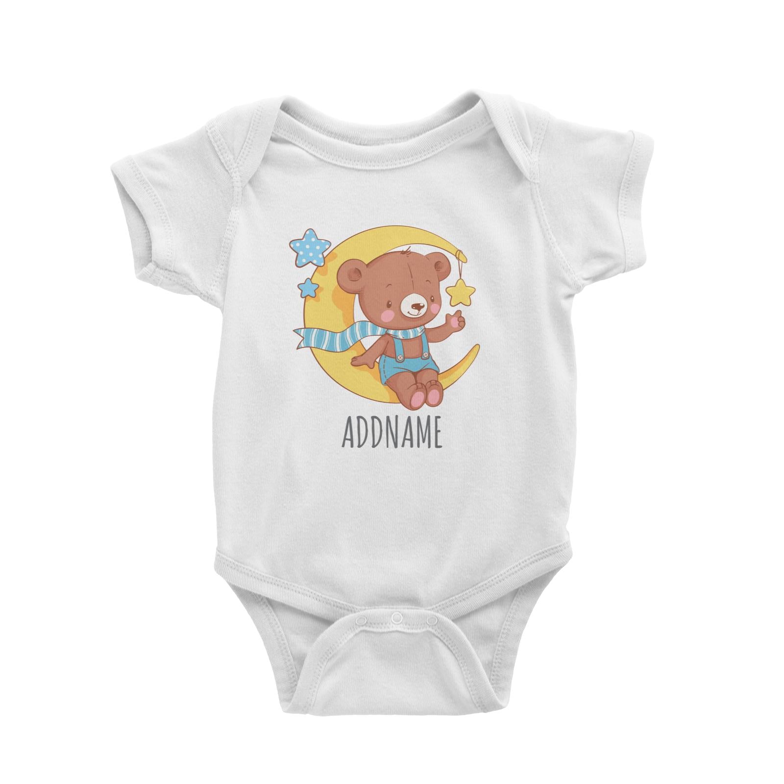 Bear on Moon White Baby Romper Personalizable Designs Cute Sweet Animal HG