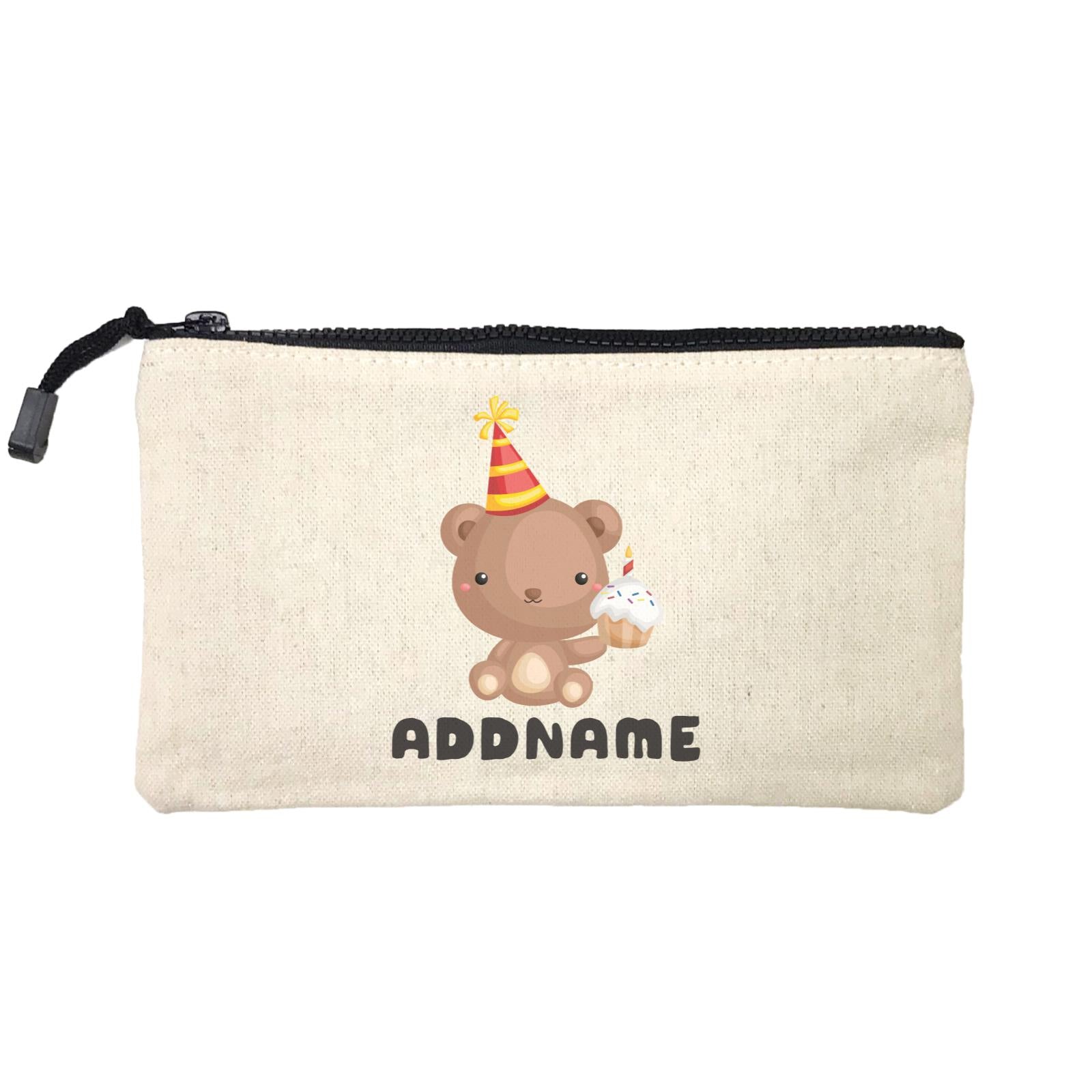 Birthday Friendly Animals Bear Holding Cupcake Addname Mini Accessories Stationery Pouch