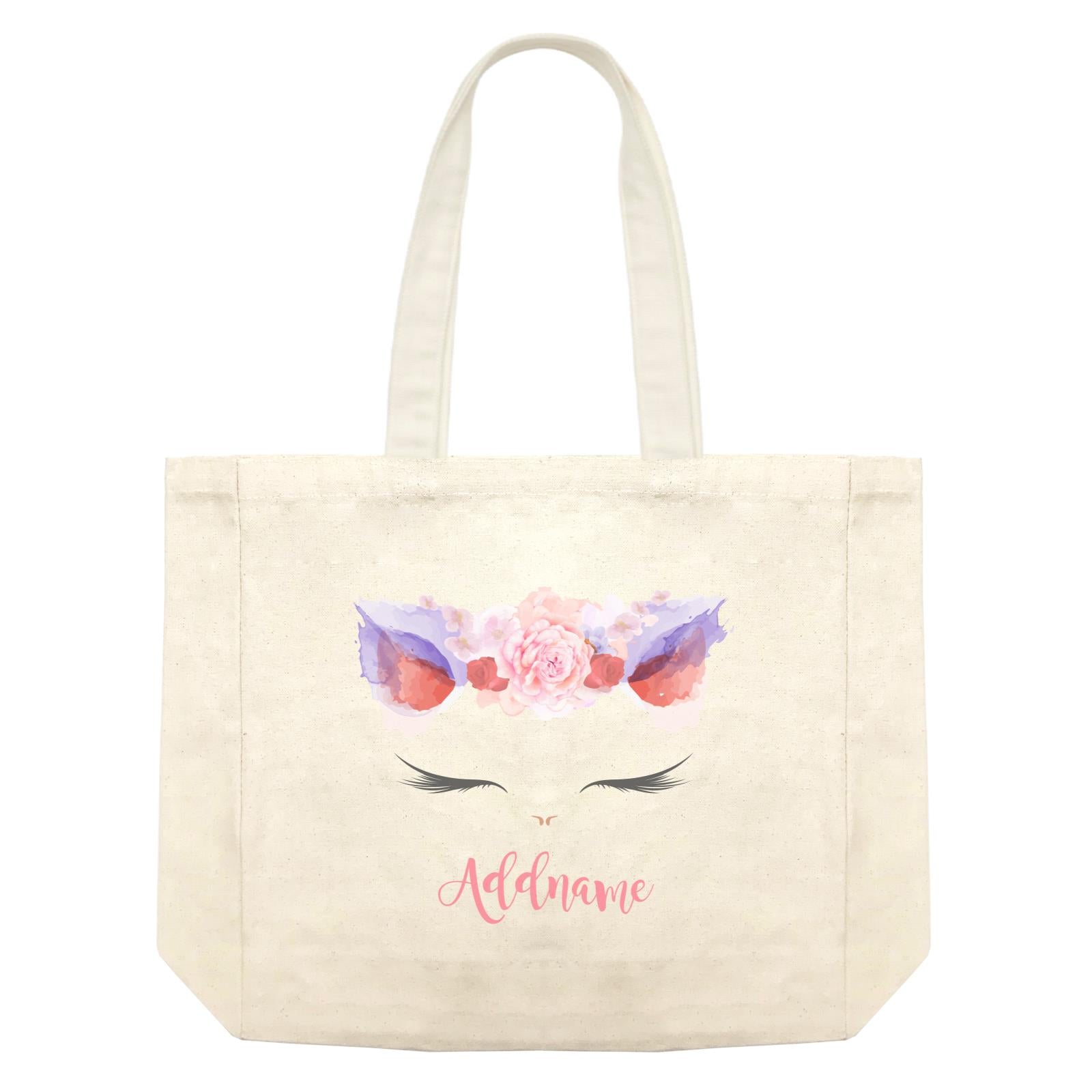 Pink and Red Roses Garland Cat Face Addname Shopping Bag