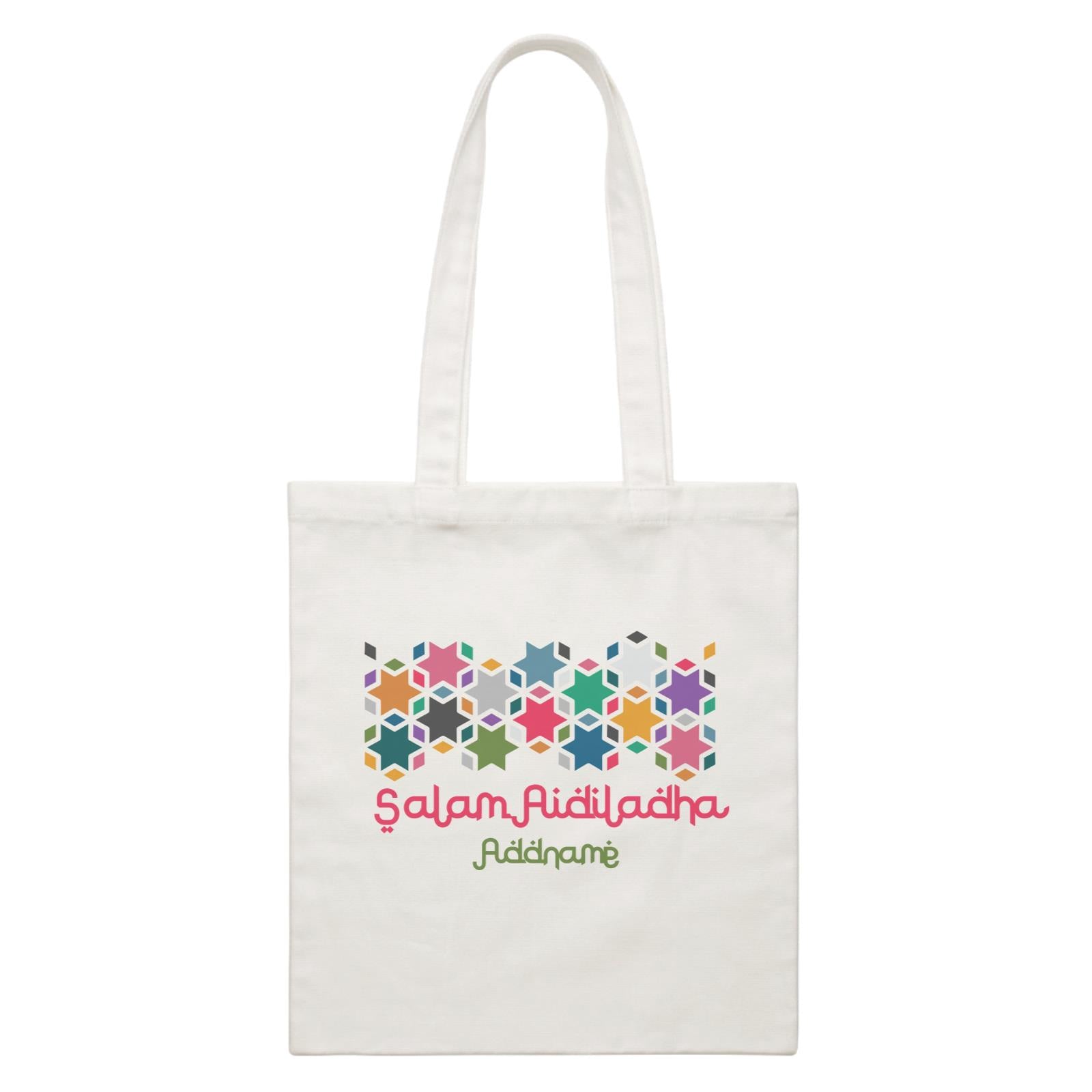 Salam Aidiladha Star Motifs Addname White White Canvas Bag