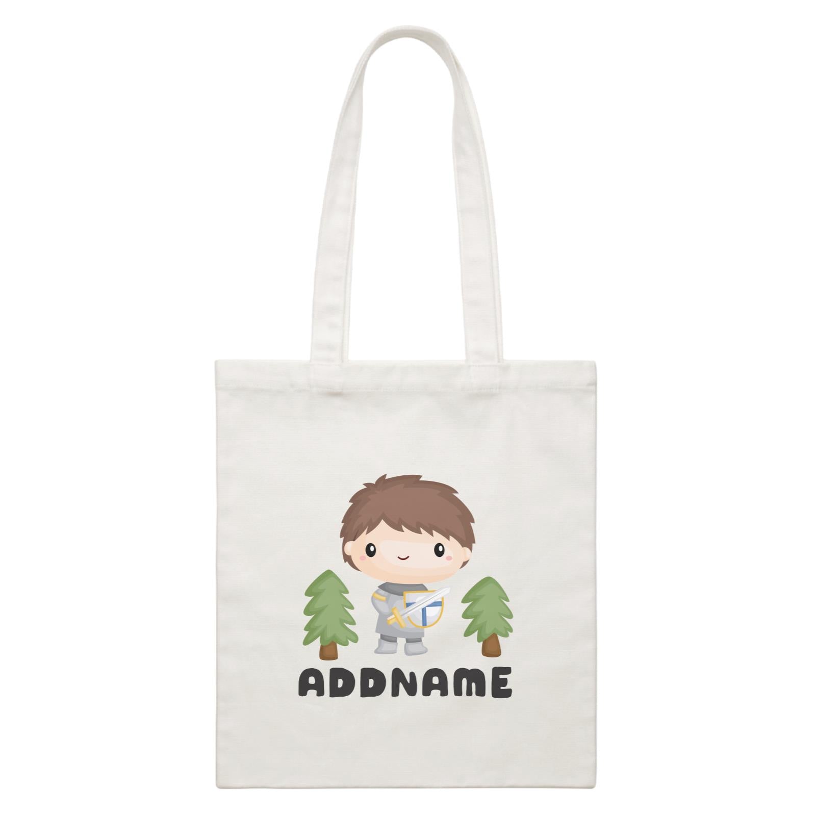 Birthday Royal Knight Boy Holding Sheild And Sword Addname White Canvas Bag