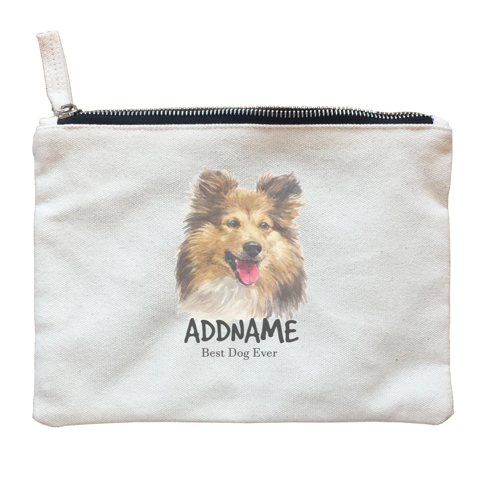 Watercolor Dog Shetland Sheepdog Best Dog Ever Addname Zipper Pouch