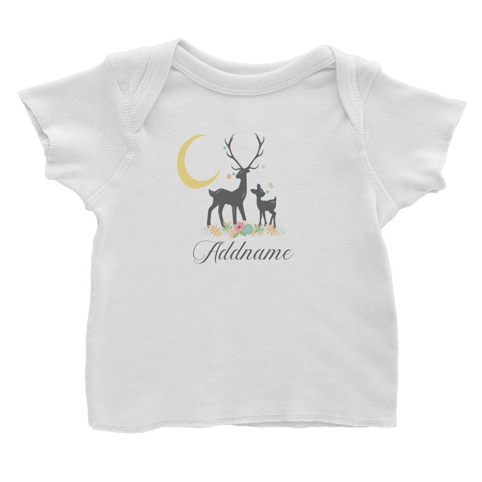Basic Family Series Pastel Deer Family With Moon and Flower Addname Baby T-Shirt