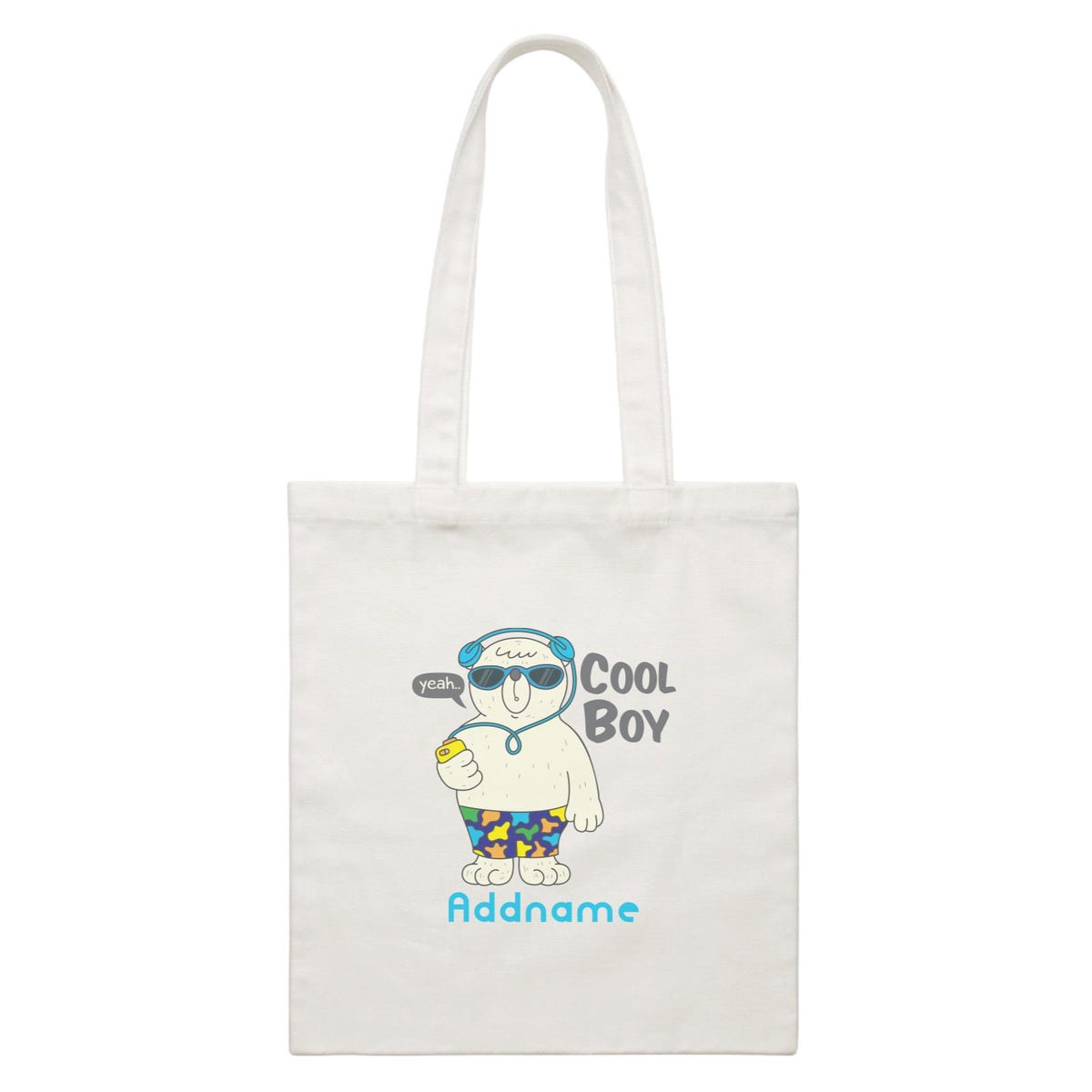 Cool Cute Animals Bear Yeah Cool Boy Addname White Canvas Bag