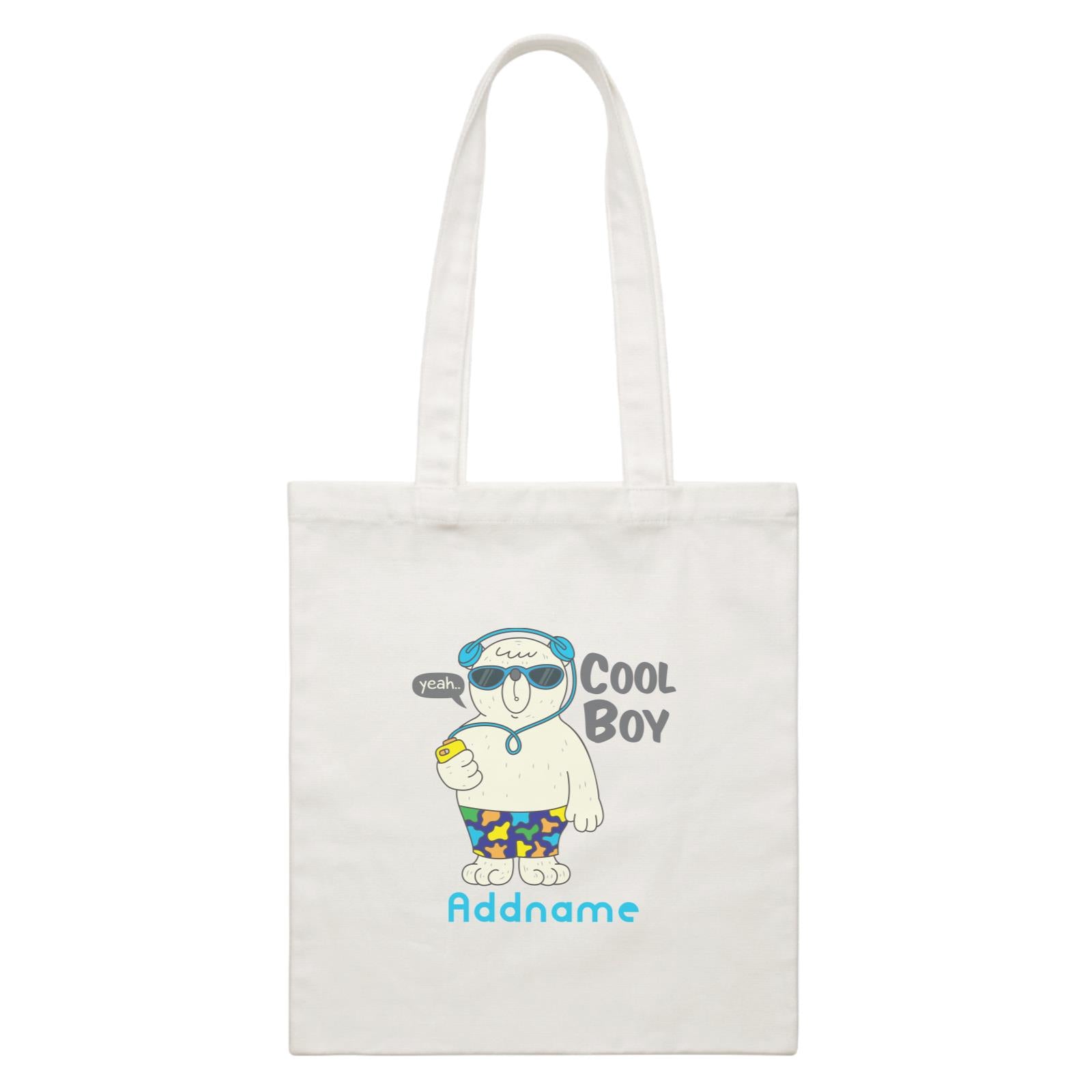 Cool Cute Animals Bear Yeah Cool Boy Addname White Canvas Bag
