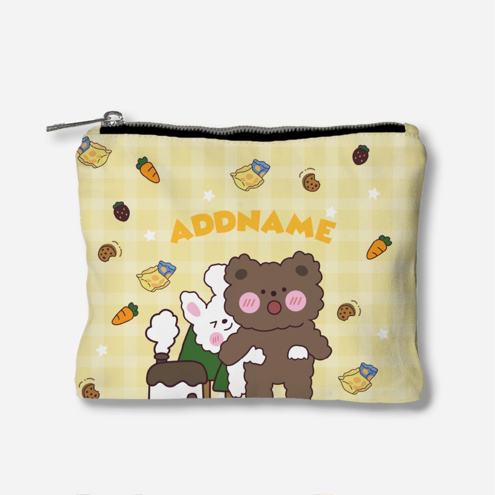 Cute Doodle Series Full Print Zipper Pouch - Yellow Rabbit Hug Bear