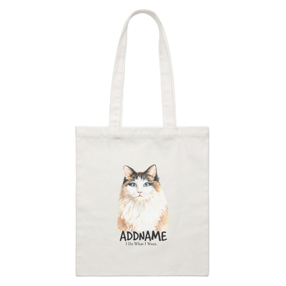Watercolor Cat Long Hair Cat I Do What I Want Addname White Canvas Bag