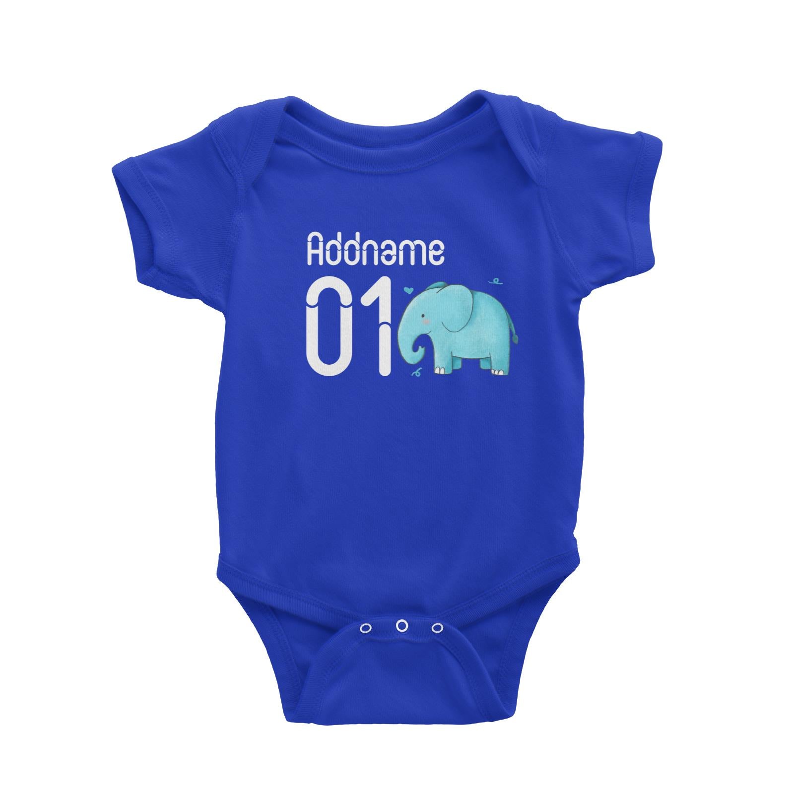 Name and Number Cute Hand Drawn Style Elephant Baby Romper
