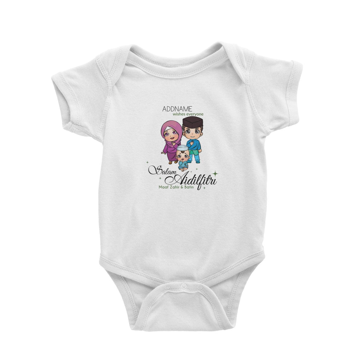 Raya Chibi Family And Baby Boy Addname Wishes Everyone Salam Aidilfitri Maaf Zahir &amp; Batin Baby Rompers