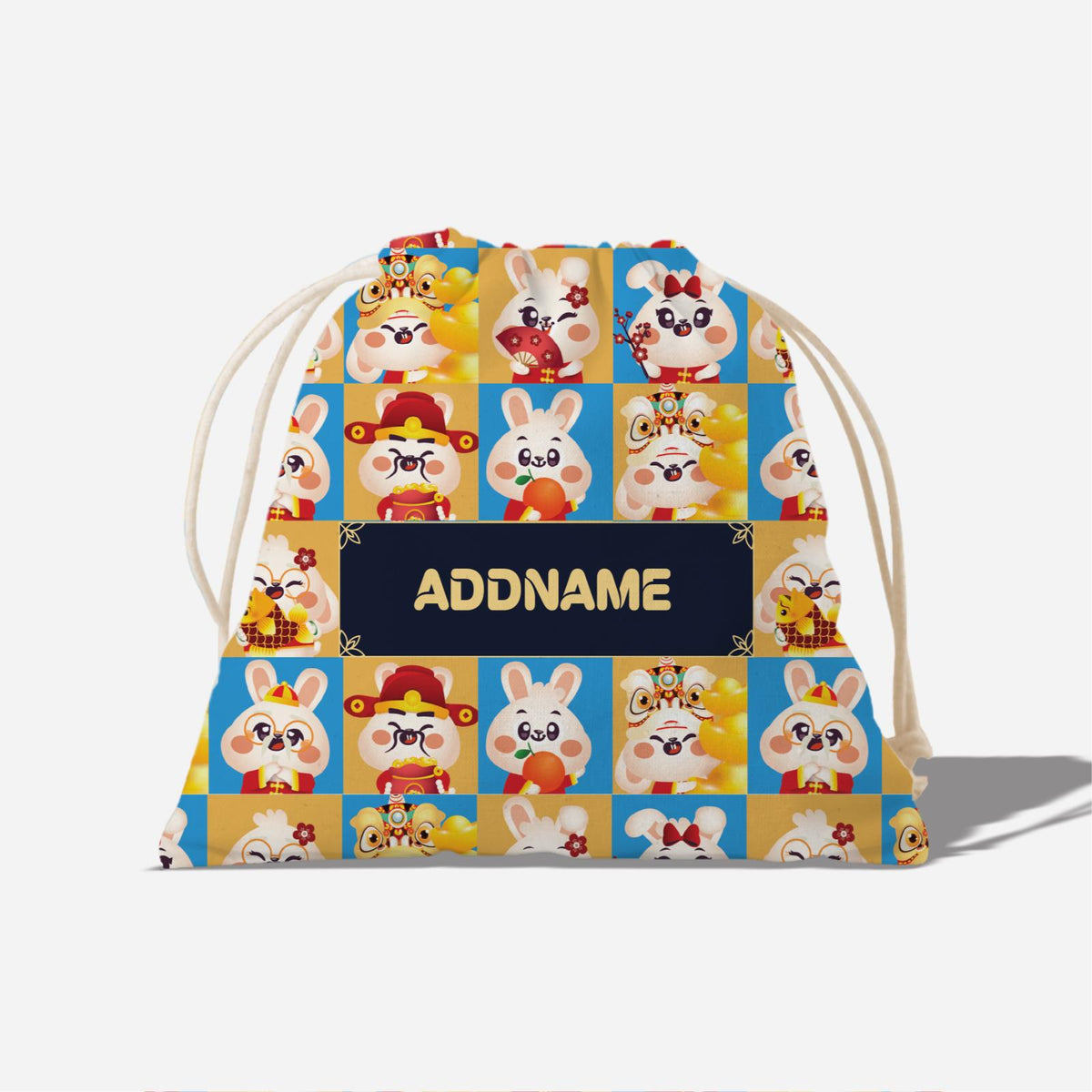 Cny Rabbit Family - Rabbit Family Blue Full Print Satchel With English Personalization